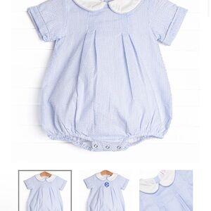 Blue and White Seersucker Bubble with Peter Pan Collar